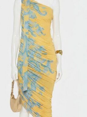 Etro Women's Yellow Summer Flower-Print Asymmetric Tulle MIDI Dress Sz 42